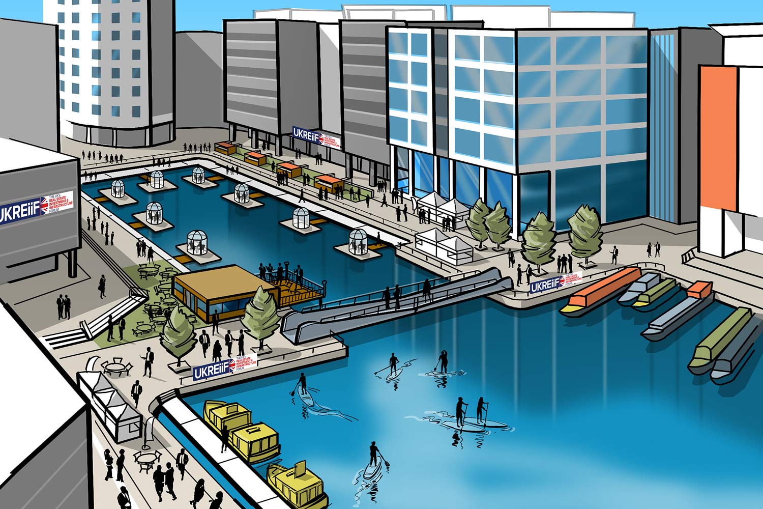 artist impression of the trade event taking place at Leeds Docklands