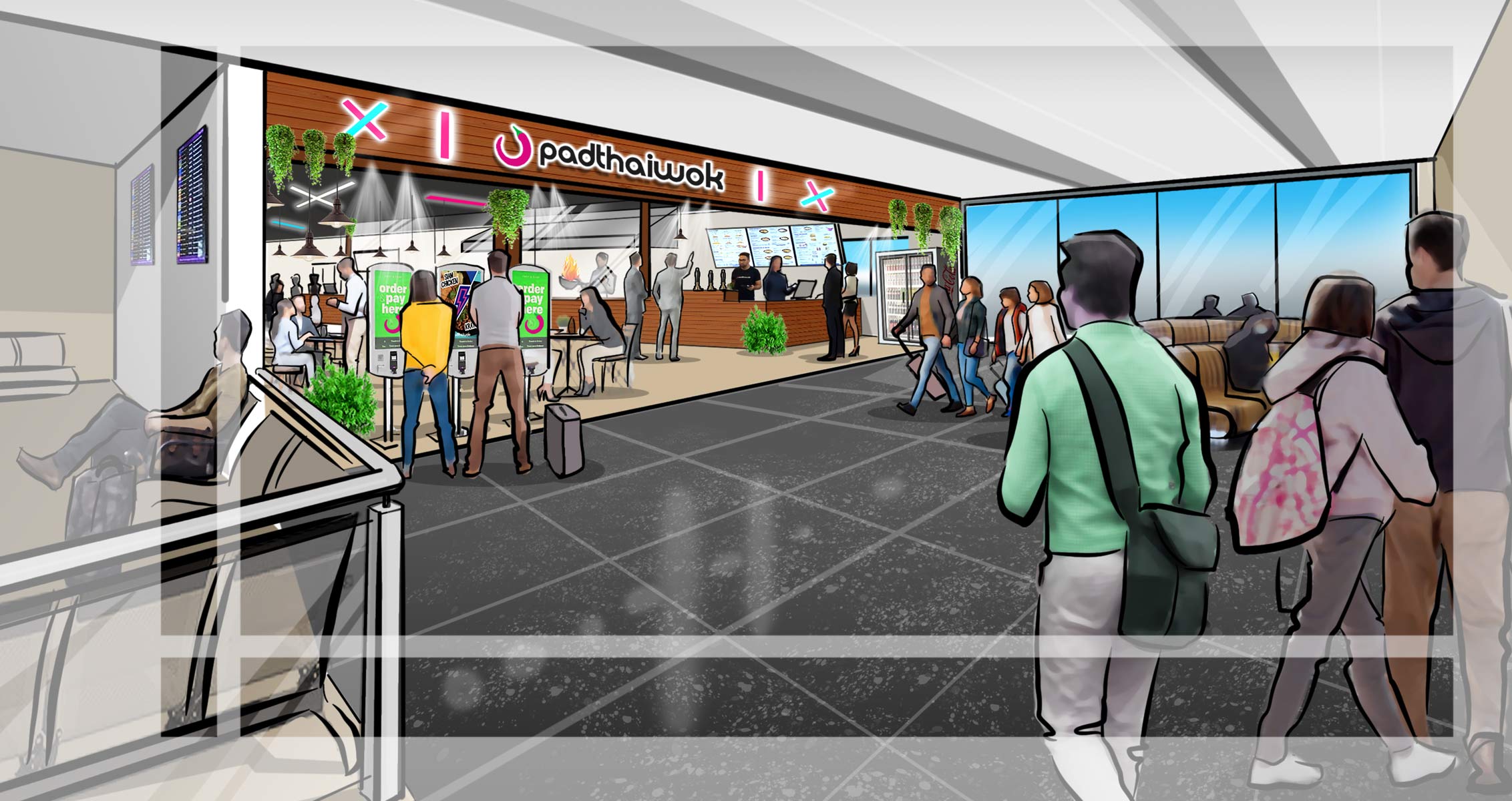 artist impression of an interior view for a proposed new fast food retail unit