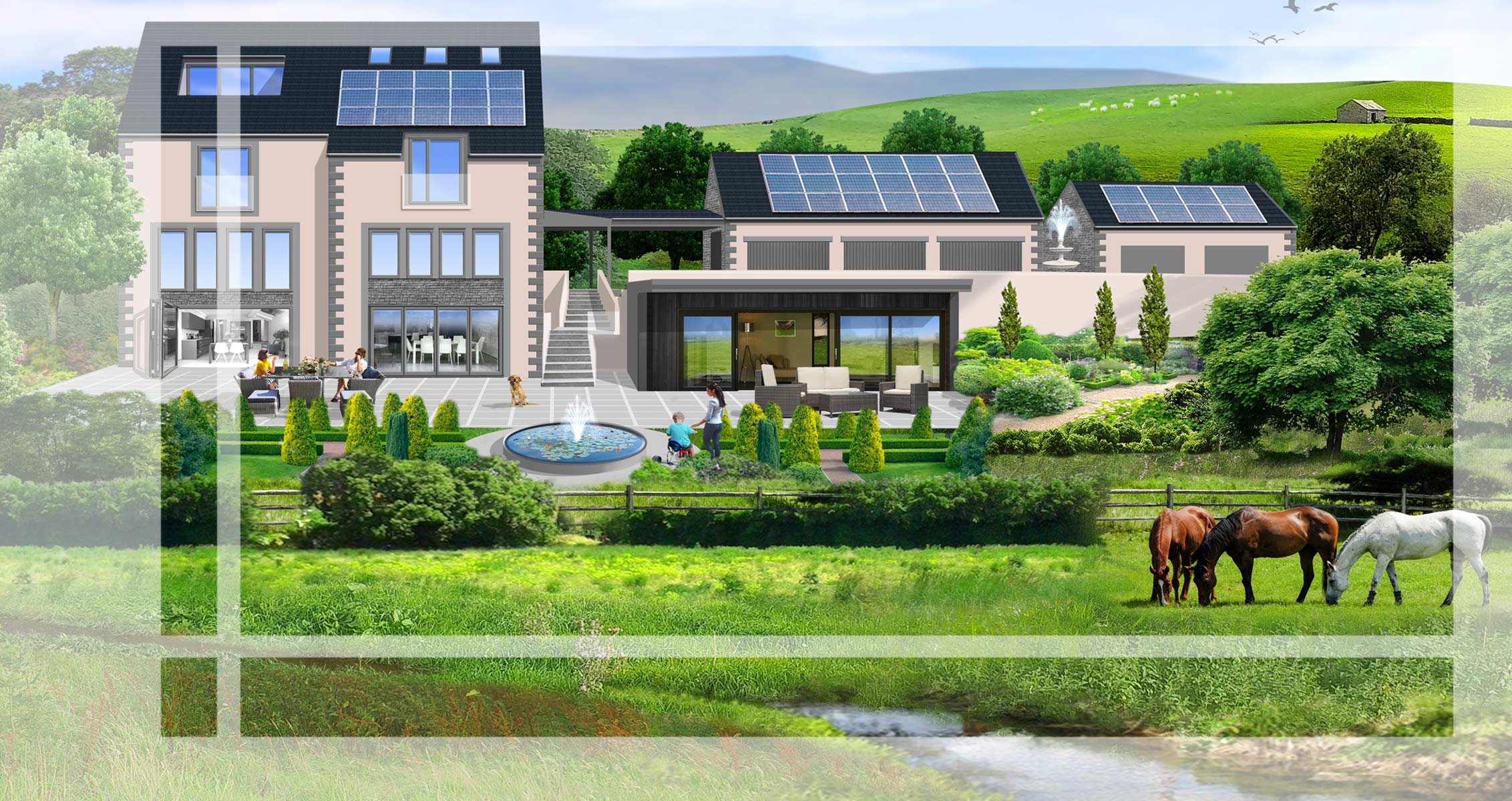 artist impression of a new build exterior landscape garden Image